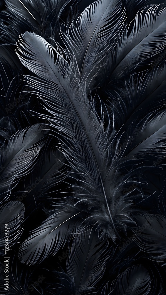 Fototapeta premium Delicate Black Feather Texture: A Dark, Romantic Background