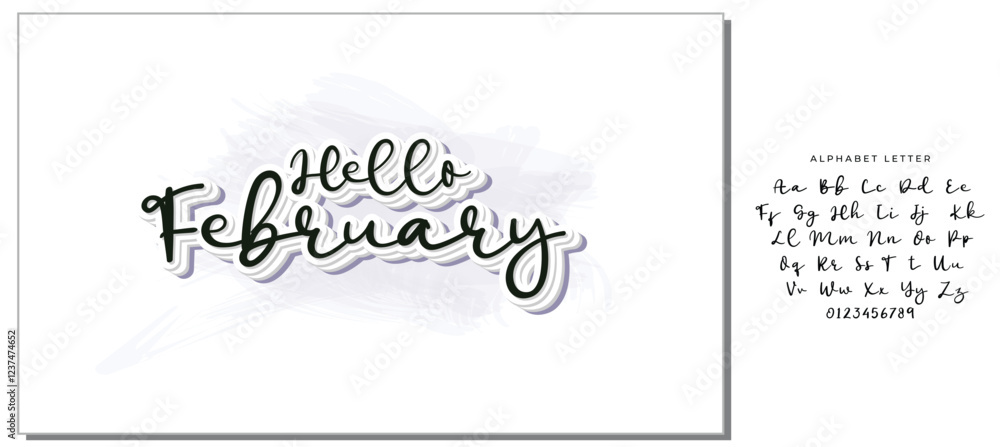 Hello February greeting card, on white background Hello February greeting card, on white background