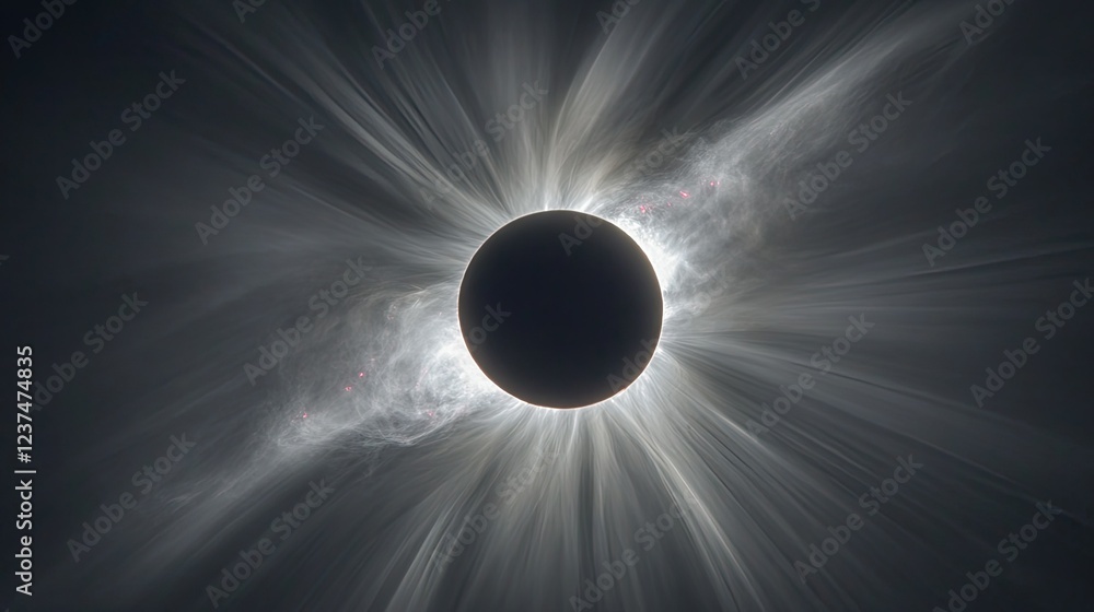 Obraz premium A dramatic total solar eclipse with the sun corona glowing around the dark moon.