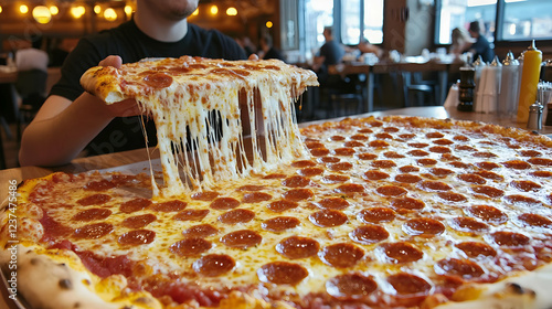 Giant pepperoni pizza with melted cheese a delicious comfort food for sharing perfect for restaurant