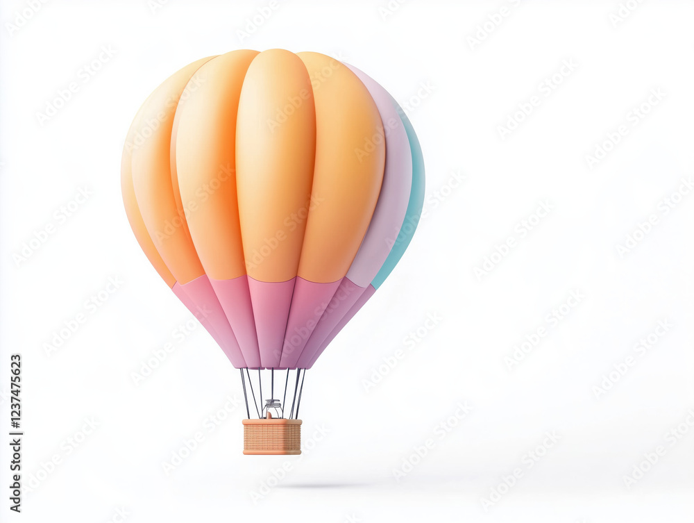 Naklejka premium Colorful Pastel Hot Air Balloon Floating in Minimalist Space