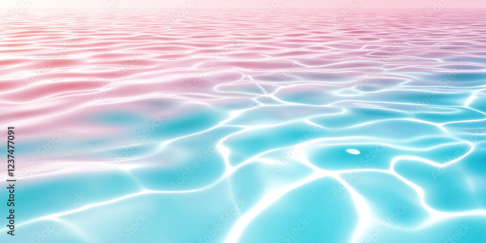 Fototapeta premium Calm turquoise and pink water surface reflecting sunlight