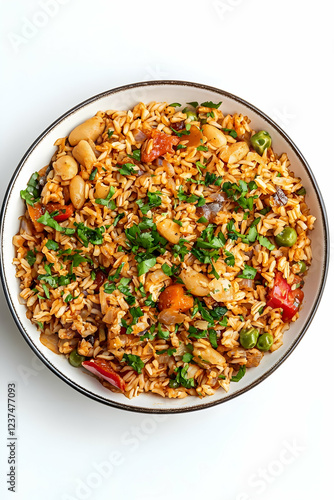 Hearty rice and bean dish with vegetables a flavorful meal perfect for food blogs and healthy eating
