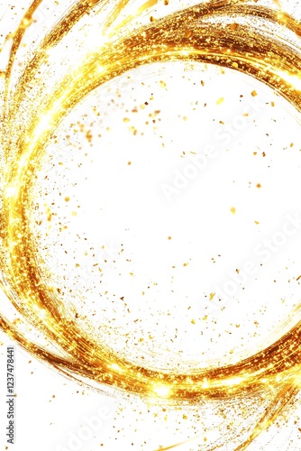 Golden swirl glitter frame, white background, celebration design