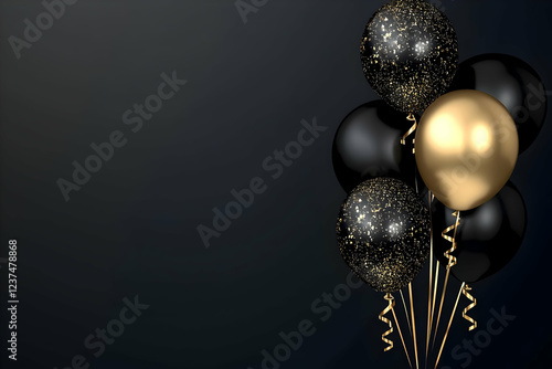 Elegant black and gold balloons with glitter perfect for celebrations parties and luxury events isol