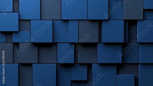 Navy Blue Cube Texture: Abstract background image featuring a geometric pattern of navy blue cubes in varying shades and depths, creating a textured and dimensional effect. Perfect for modern.