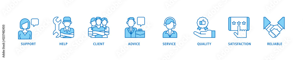 Customer care icon set flow process which consists of help, client, advice, chat, service, reliability, quality, and satisfaction icon live stroke and easy to edit . Customer care icon set flow process which consists of help, client, advice, chat, service, reliability, quality, and satisfaction icon live stroke and easy to edit .