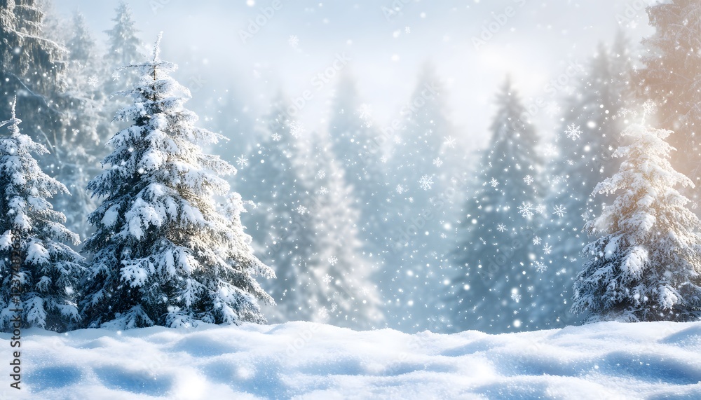 Snow covered trees in a winter wonderland scene Snow covered trees in a winter wonderland scene