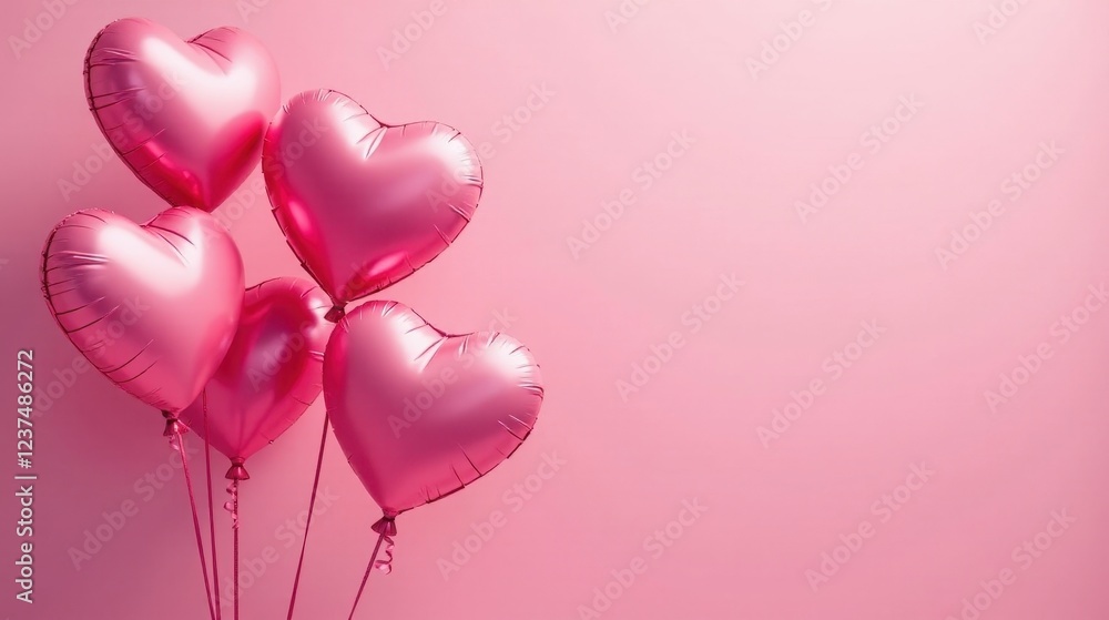 Pink heart-shaped balloons floating against a pale pink background, perfect for romantic celebrations and Valentine's Day greetings Pink heart-shaped balloons floating against a pale pink background, perfect for romantic celebrations and Valentine's Day greetings