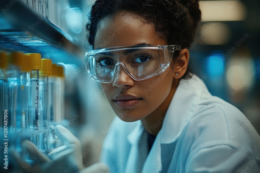Scientist analyzing samples in a high-tech laboratory setting Scientist analyzing samples in a high-tech laboratory setting