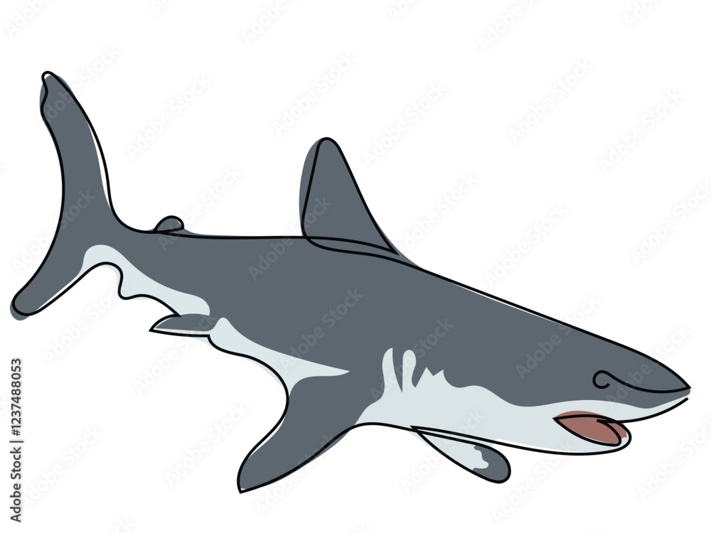 Shark in continuous line style on a white background. Shark in continuous line style on a white background.