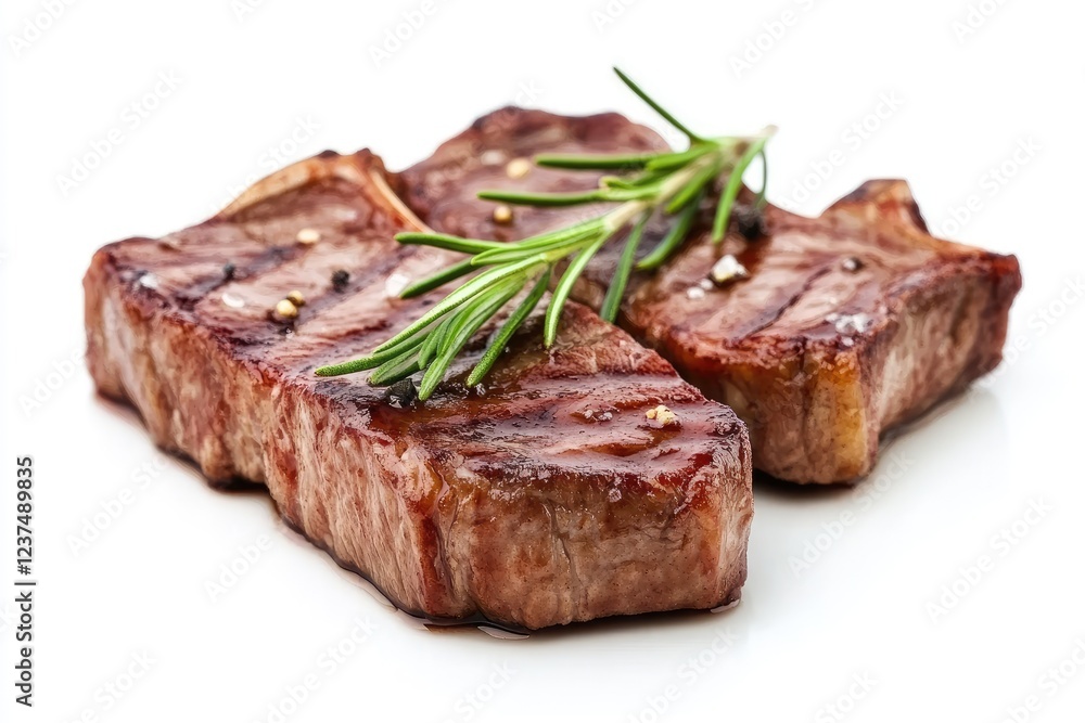 Two Grilled Steaks Garnished With Rosemary Two Grilled Steaks Garnished With Rosemary