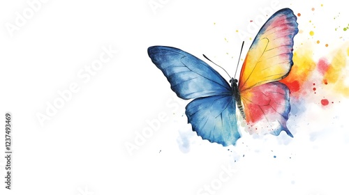 Watercolor Butterfly In Flight Colorful Wings