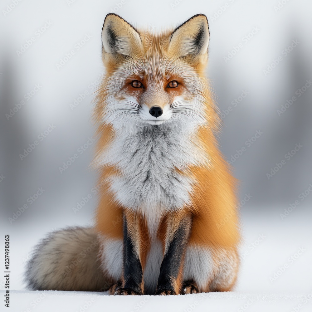 Obraz premium Majestic red fox sitting gracefully in snowy landscape