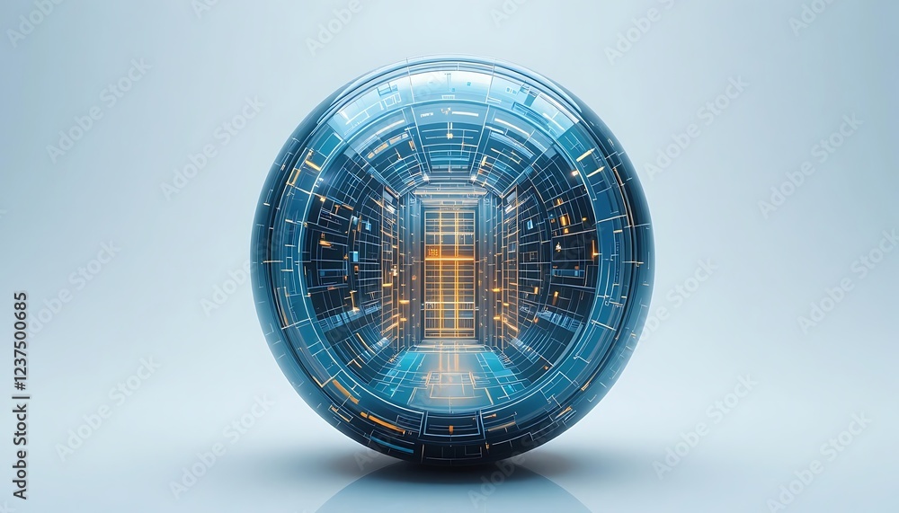 Obraz premium Futuristic Sphere Enclosing Digital Technological Corridor
