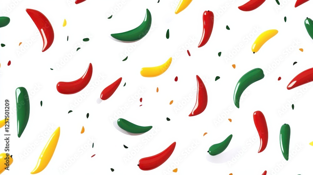 Colorful Chili Peppers on a White Background in Artistic Arrangement Colorful Chili Peppers on a White Background in Artistic Arrangement