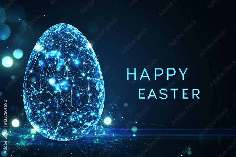 futuristic technology wireframe happy easter concept with egg