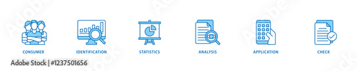 Kyc icon set flow process which consists of analysis, check, application, statistics, identification, consumer icon live stroke and easy to edit .