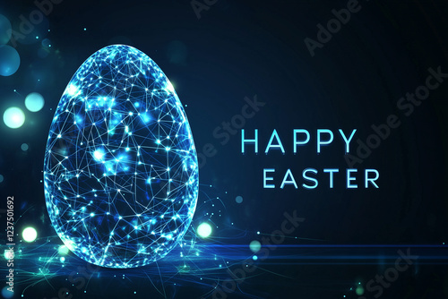 Obraz na płótnie futuristic technology wireframe happy easter concept with egg w salonie