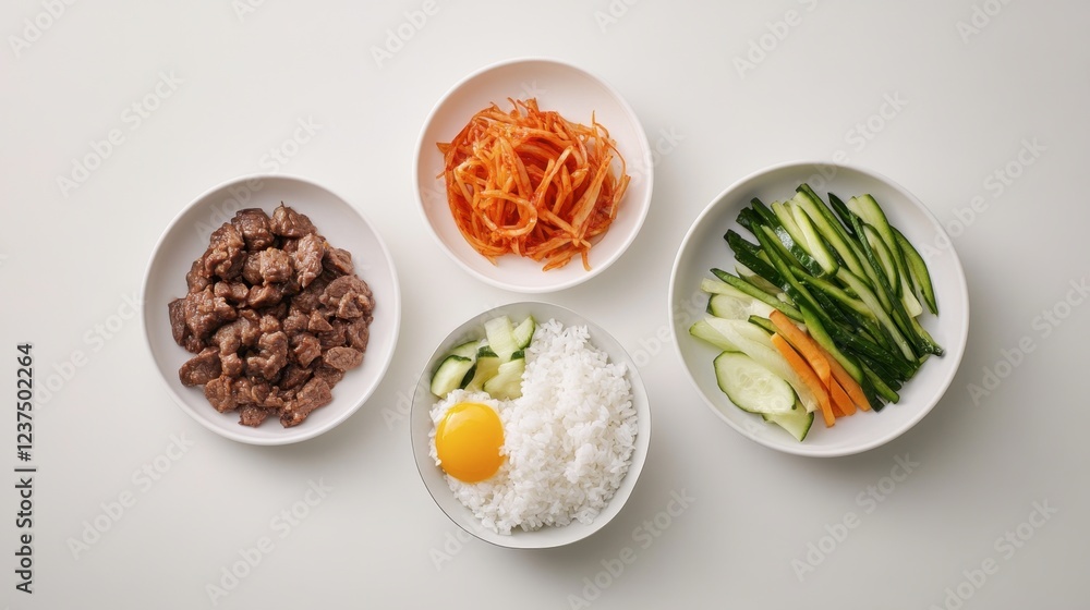 Colorful Asian Inspired Meal with Rice, Vegetables, and Beef Colorful Asian Inspired Meal with Rice, Vegetables, and Beef