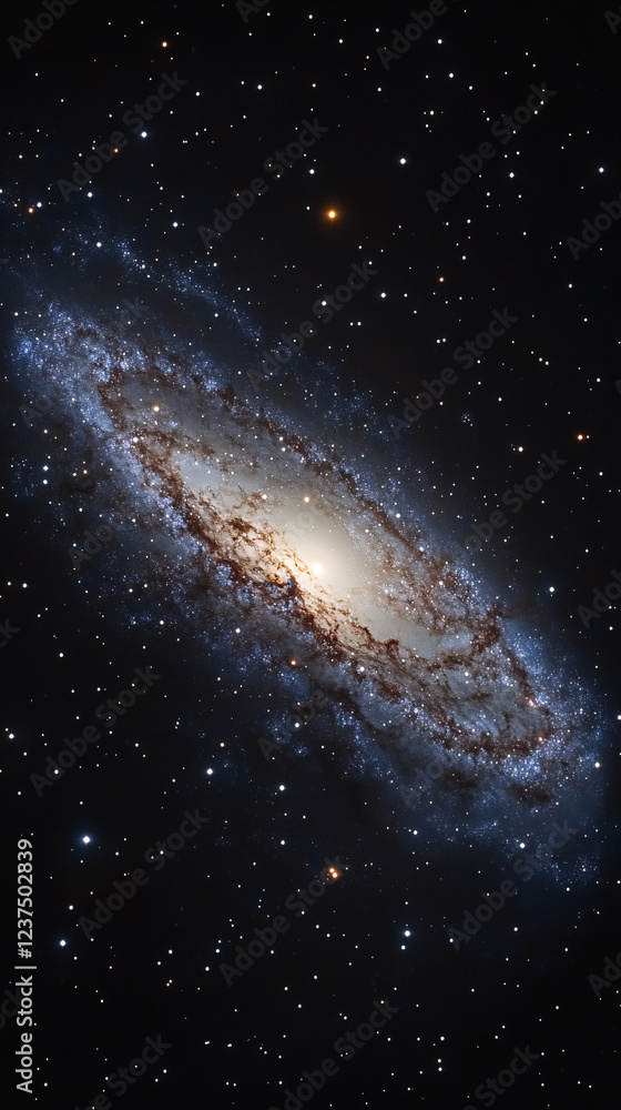 Obraz premium spiral galaxy in outer space with stars and nebula in deep blue and white tones