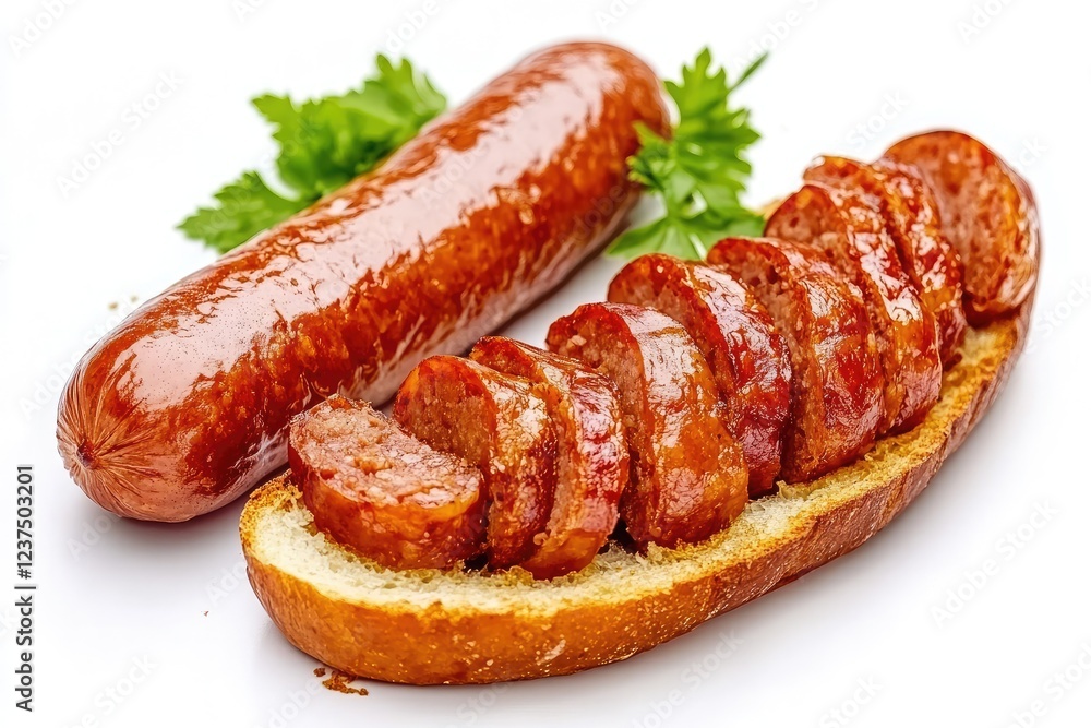Roasted Sausage Slices Served on Toasted Bread Roasted Sausage Slices Served on Toasted Bread