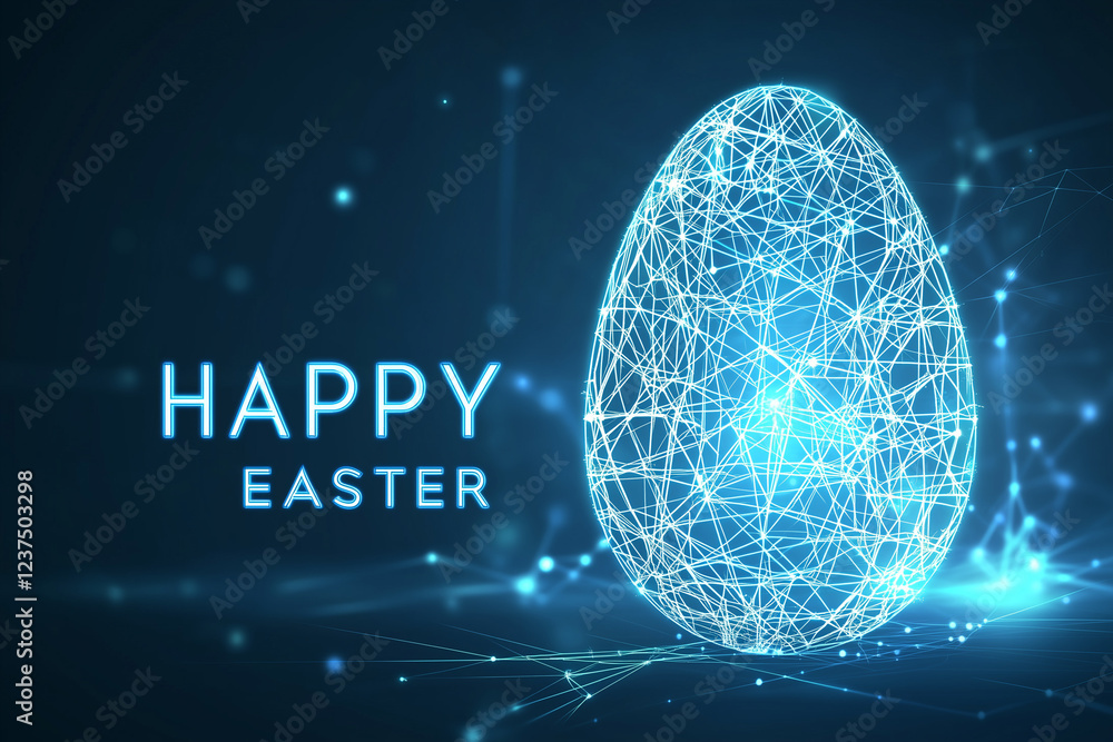 futuristic technology wireframe happy easter concept with egg