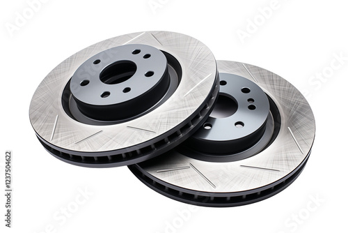 3D render of a car material with two brake rotors, isolated on transparent background