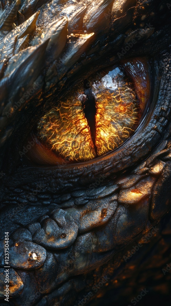 Enchanting Close-up Portrait of a Dragon's Mysterious Eye with Intricate Scales Detail Enchanting Close-up Portrait of a Dragon's Mysterious Eye with Intricate Scales Detail