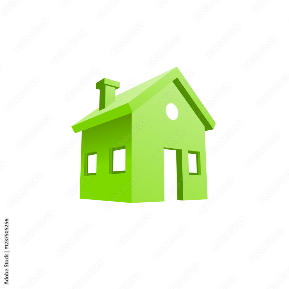 3D green house icon with volume and perspective view 3D green house icon with volume and perspective view