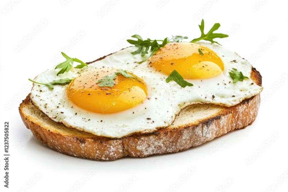 Two Fried Eggs on Toasted Bread with Herbs Two Fried Eggs on Toasted Bread with Herbs