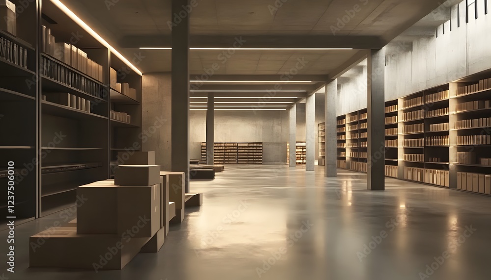 Modern Archive Building Interior With Extensive Shelving Modern Archive Building Interior With Extensive Shelving