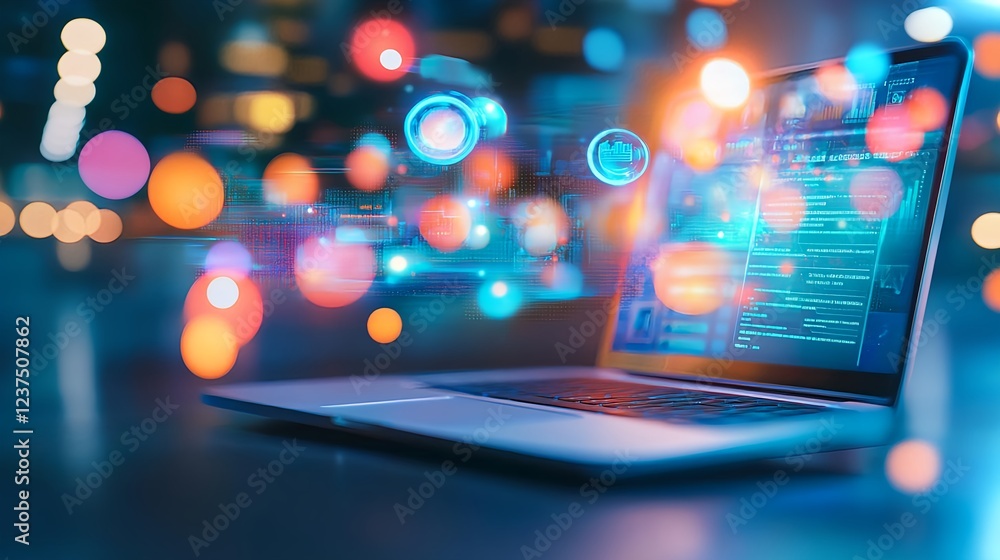 futuristic laptop, digital data, tech - futuristic technology futuristic laptop, digital data, tech - futuristic technology