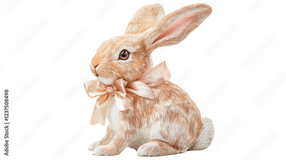 Obraz premium Adorable easter bunny wearing a pink bow on transparent background