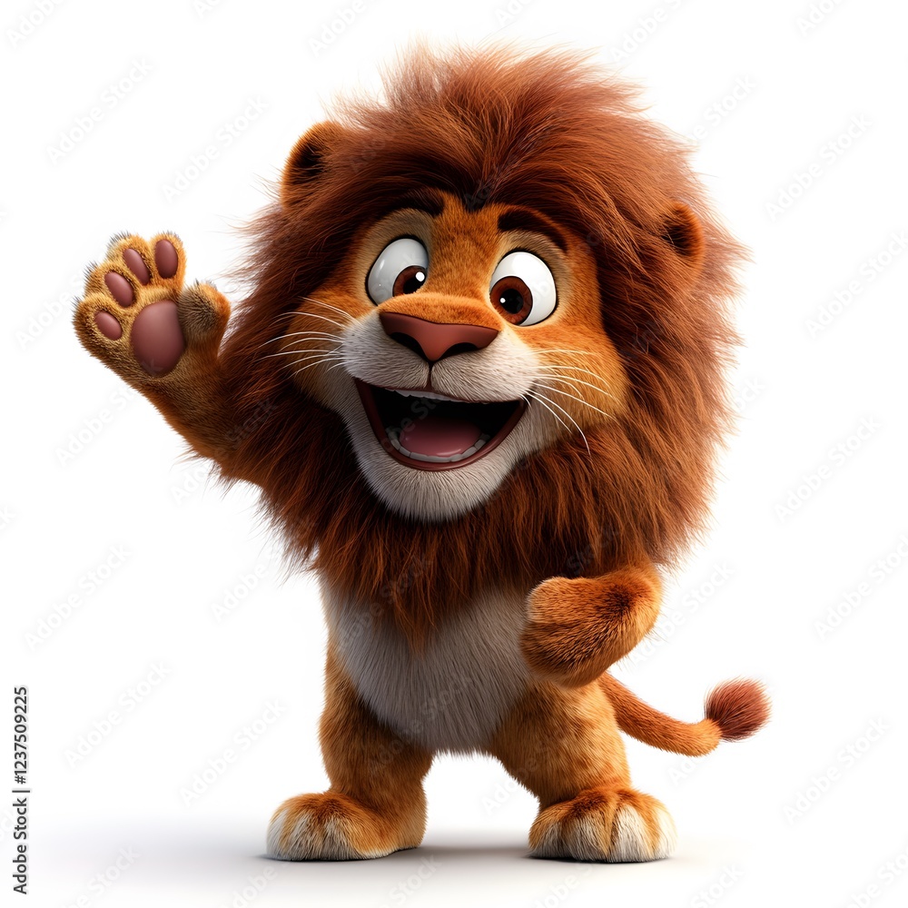 Fototapeta premium cute lion cartoon, on a clean white background, and 3d, studio photo style