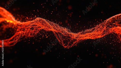 Abstract flowing red liquid wave on black background with sparkles photo