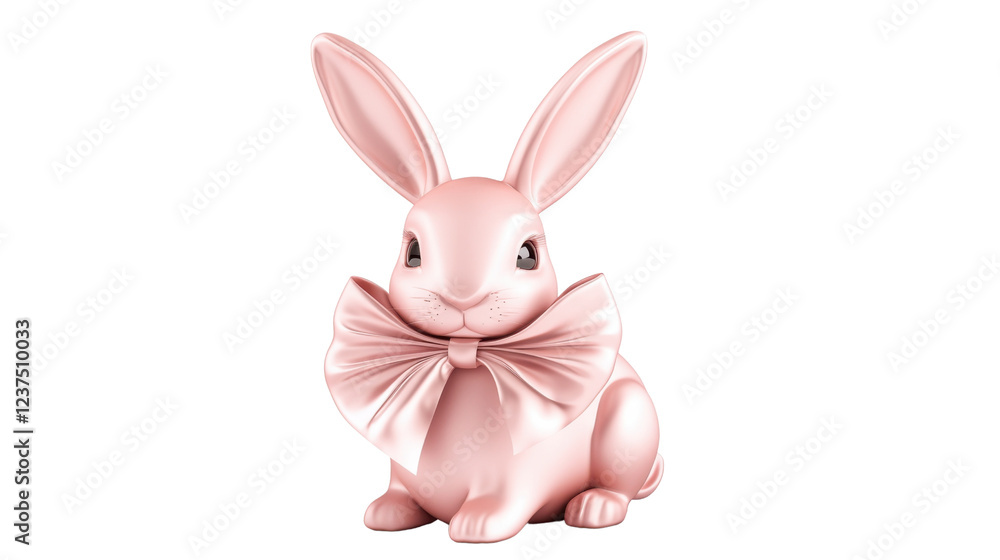 Obraz premium Pink ceramic easter bunny wearing a bow tie on transparent background