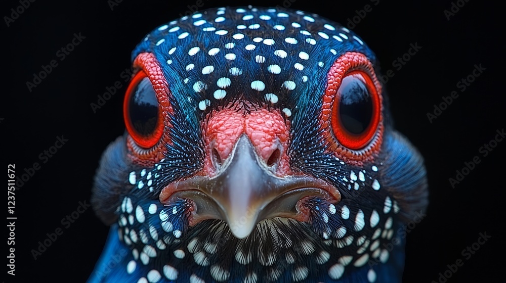 Fototapeta premium Close-up of a speckled, red-eyed bird. Wildlife photography for nature magazines