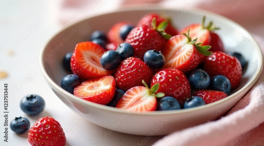 A vibrant bowl filled with fresh, juicy strawberries and blueberries, a delightful mix of summer berries perfect for a healthy and refreshing snack or dessert. A vibrant bowl filled with fresh, juicy strawberries and blueberries, a delightful mix of summer berries perfect for a healthy and refreshing snack or dessert.