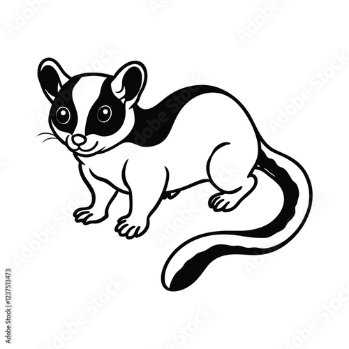 Canvastavla sugar glider, cartoon sugar glider, Black and white sugar glider, sugar gilder i