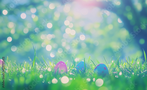 Obraz na płótnie easter eggs on green grass meadow field spring season w salonie