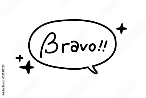BRAVOの吹き出し。ブラボーテキスト。ブラボーの叫び。手描きの引用。落書きフレーズアイコン。カード、ポスター、バナーのグラフィックデザインプリント。モチベーションの引用。面白いテキスト。ベクター単語イラスト。
