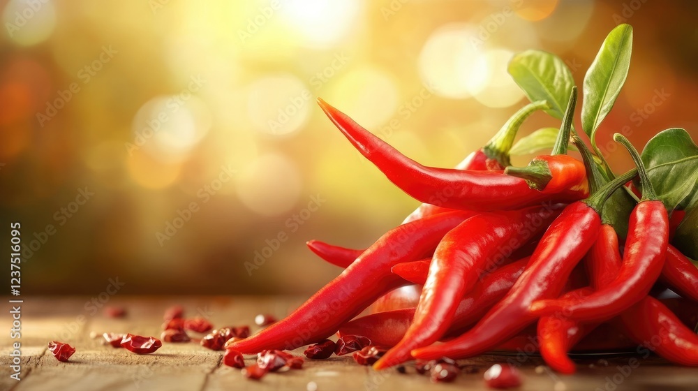 Vibrant Red Chili Peppers Glowing in Sunlight Vibrant Red Chili Peppers Glowing in Sunlight