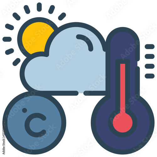 termometer temperature day sun cloud weather filled outline icon