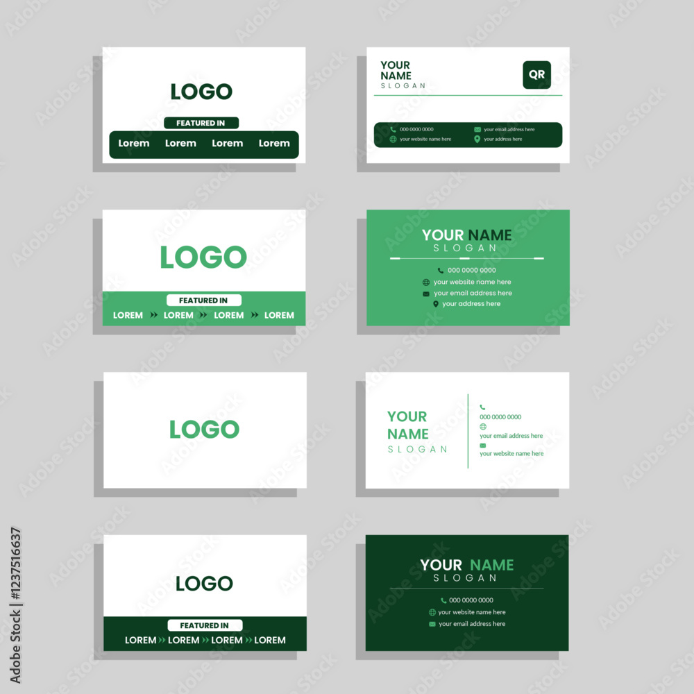 4 Unique Concept Green Dark Green Combination Four Horizontal Business Card Design. Visiting Card With Presentation. 4 Unique Concept Green Dark Green Combination Four Horizontal Business Card Design. Visiting Card With Presentation.