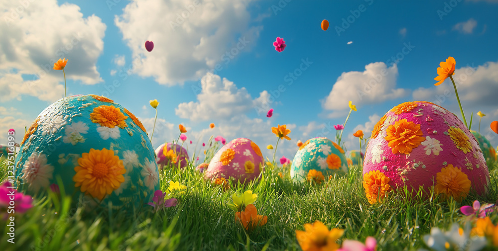 colorful easter eggs in grass