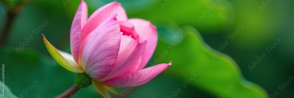 Delicate pink petals unfolding on a lush green leaf, pink flowers, blossoming, elegant Delicate pink petals unfolding on a lush green leaf, pink flowers, blossoming, elegant