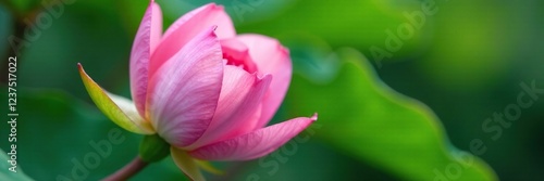 Delicate pink petals unfolding on a lush green leaf, pink flowers, blossoming, elegant