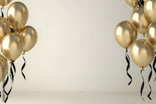 golden party balloons with ribbon
