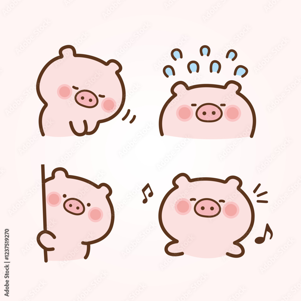 Vector cartoon illustration of cute pig sticker set Concept Isolated Flat Vector cartoon illustration of cute pig sticker set Concept Isolated Flat